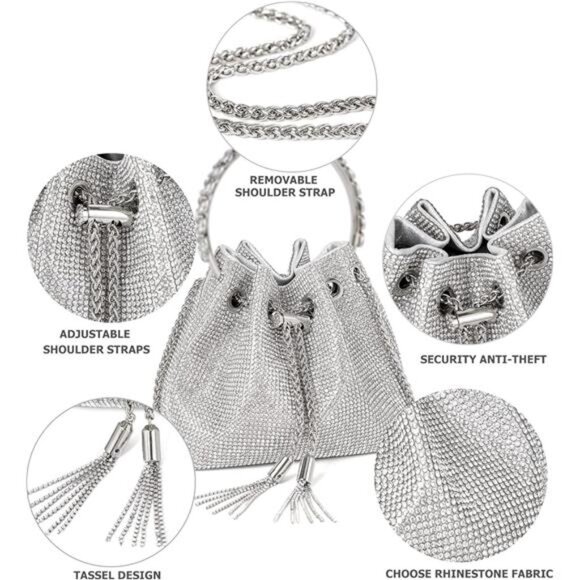 Bling Crystal Rhinestone Purse for Women Sparkly Clutch Handbag Crossbody Bag - Picture 5 of 7